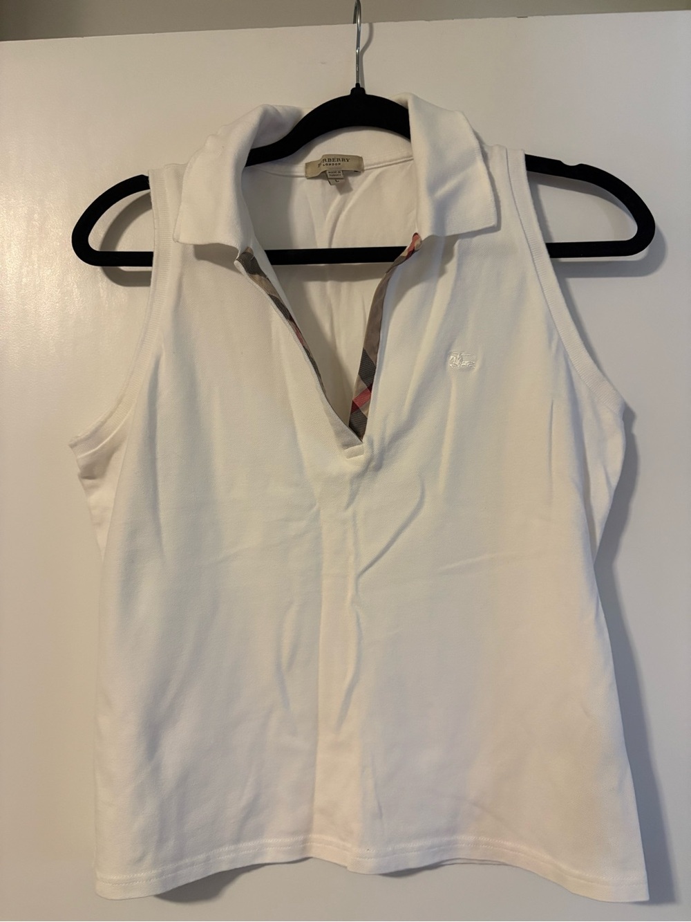 NWOT Burberry White Sleeveless Polo Tank with Signature Check Placket